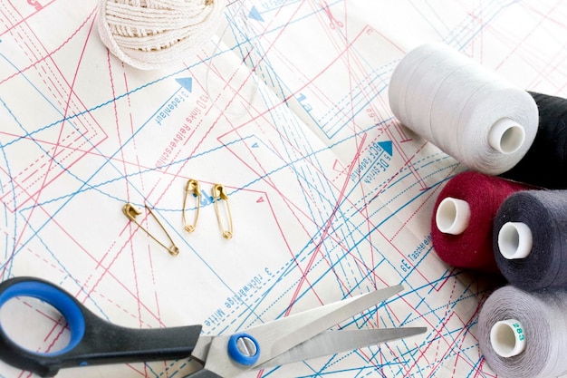 Assorted embroidery threads and fabric